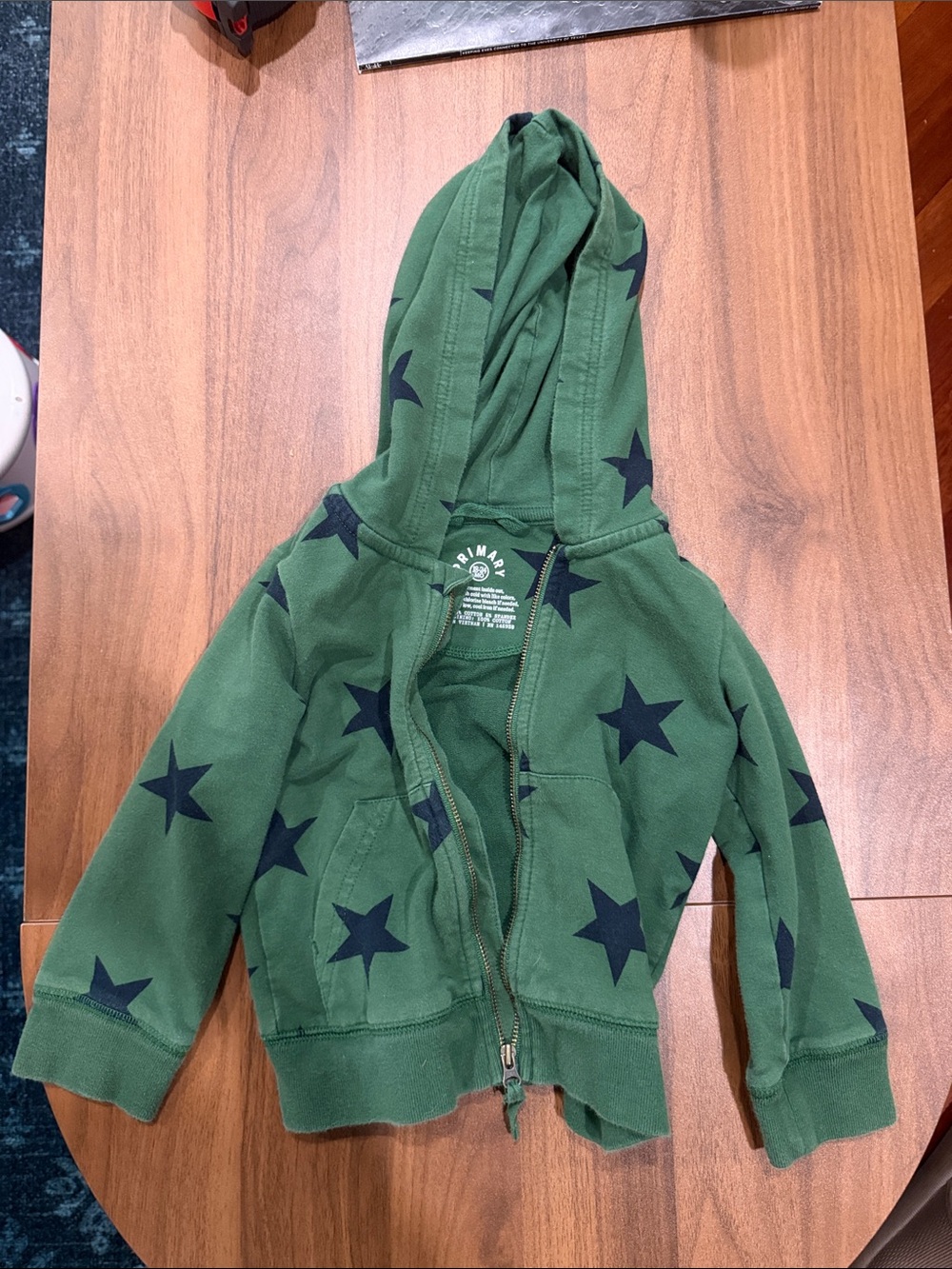 Primary Green Star Zip-Up Hoodie with Navy Stars